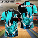 BlueJose Bowling And Pins Strike Flame Customized Name, Team Name 3D Shirt (4 Colors)
