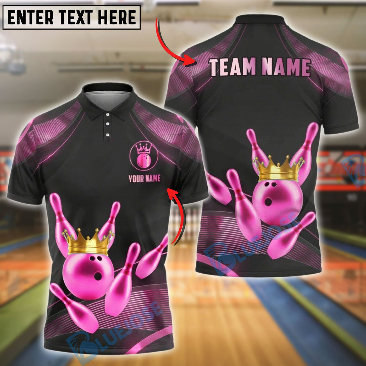 BlueJose Bowling And Pins Golden King Customized Name 3D Shirt (6 Colors)