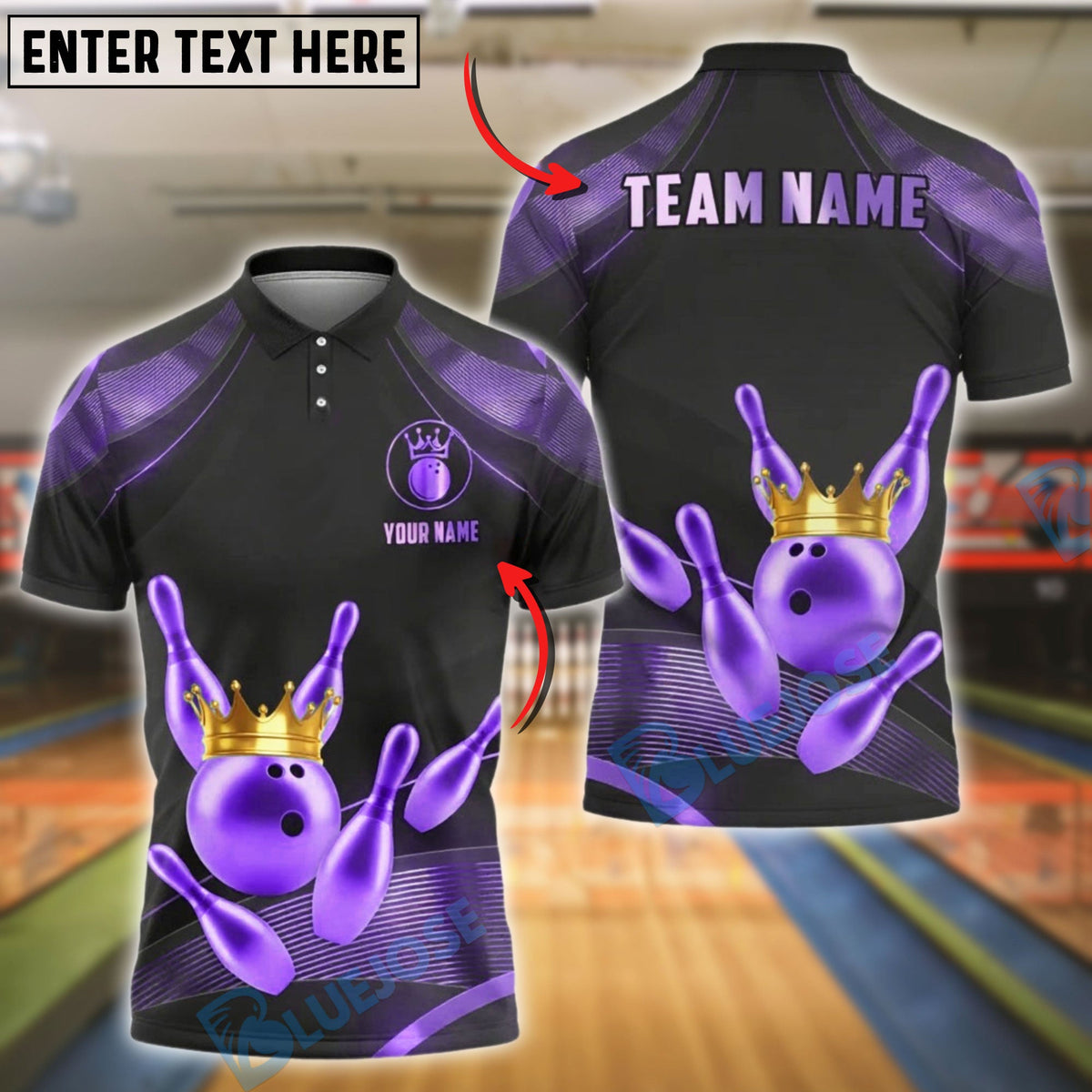 BlueJose Bowling And Pins Golden King Customized Name 3D Shirt (6 Colors)