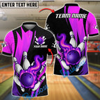 BlueJose Bowling And Pins Strike Flame Customized Name, Team Name 3D Shirt (4 Colors)