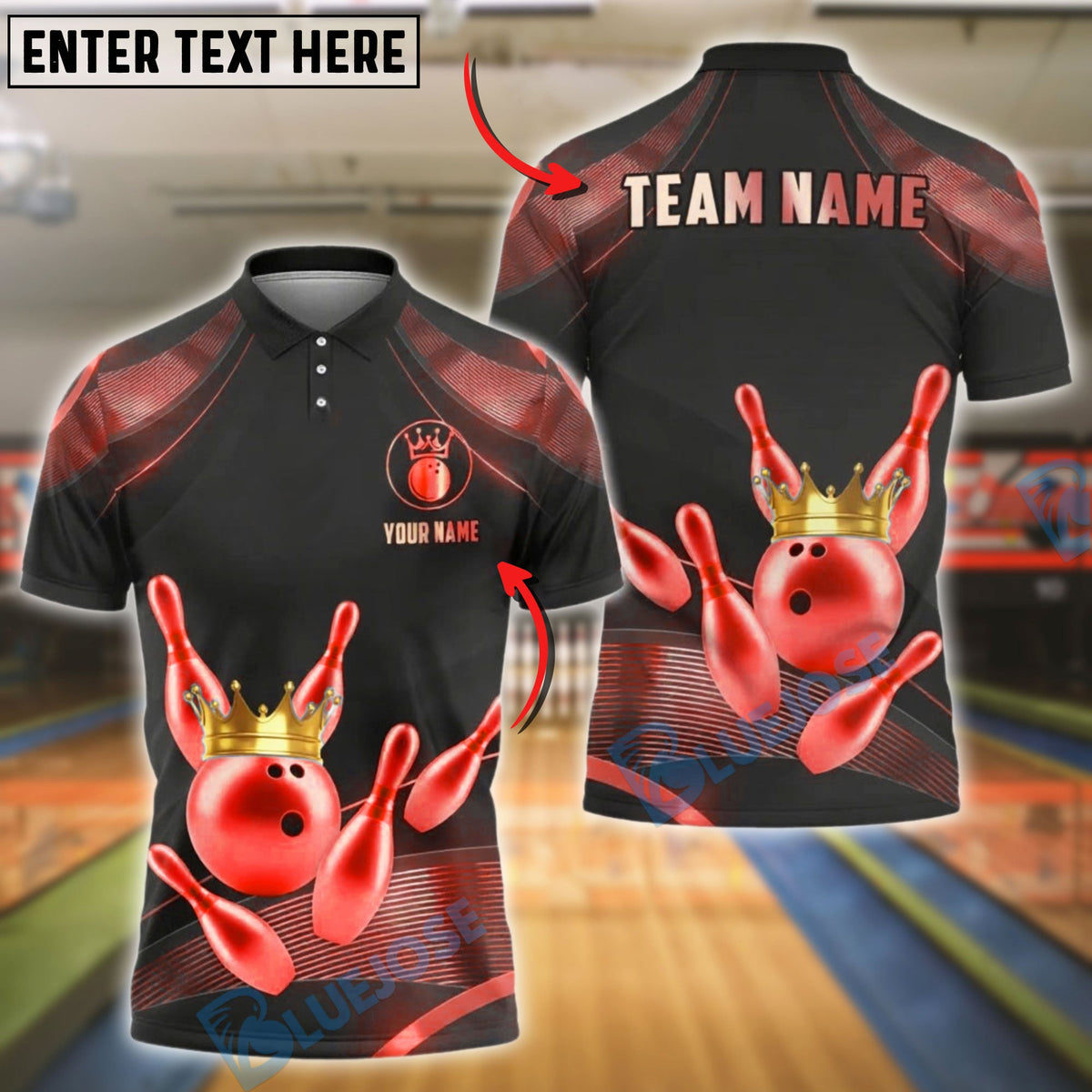 BlueJose Bowling And Pins Golden King Customized Name 3D Shirt (6 Colors)
