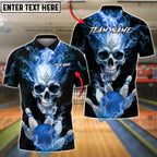 BlueJose Bowling And Pins Flaming King Smoke Skull Customized Name, Team Name 3D Shirt (4 Colors)