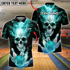 BlueJose Bowling And Pins Flaming King Smoke Skull Customized Name, Team Name 3D Shirt (4 Colors)