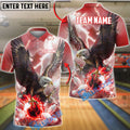 BlueJose Bowling Majestic Bald Eagle Lightning Storm Talons Gripping Ball Customized Name, Team Name 3D Shirt (4 Colors)
