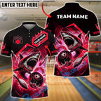 BlueJose Bowling Angry Great White Shark Ocean Water Splash Jumping Customized Name, Team Name 3D Shirt (4 Colors)