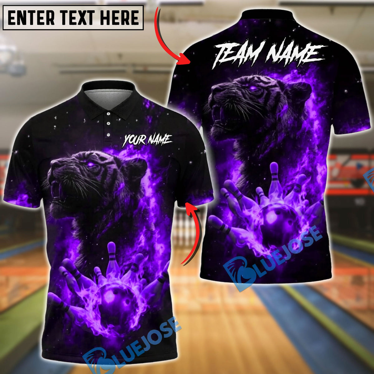 BlueJose Bowling And Pins Flame Tiger Spirit Strike Customized Name, Team Name 3D Shirt (4 Colors)