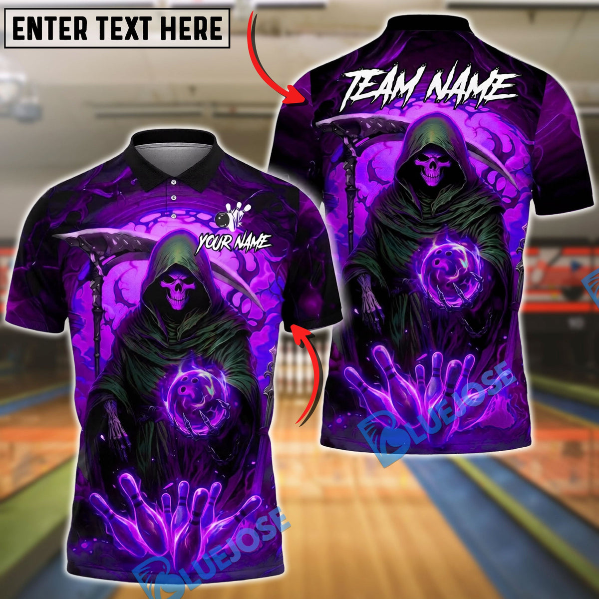 BlueJose Bowling And Pins Grim Reaper Mystic Customized Name, Team Name 3D Shirt (4 Colors)