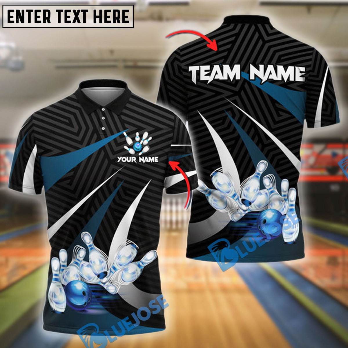 BlueJose Bowling And Pins Spike Customized Name, Team Name 3D Shirt (4 Colors)
