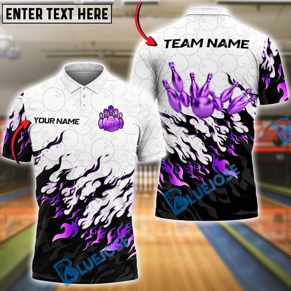 BlueJose Bowling And Pins Golden Fire Customized Name 3D Shirt (4 Colors)