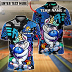 BlueJose Bowling And Pins Unicorn Funny Cartoon Hug Ball Customized Name, Team Name 3D Shirt (4 Colors)