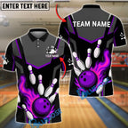 BlueJose Bowling And Pins Flaming Strike Customized Name, Team Name 3D Shirt (4 Colors)