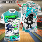 BlueJose Bowling & Pins Comic Character Strike Action Design Customized Name, Team Name 3D Shirt (4 Colors)