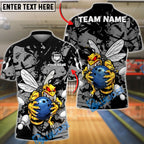 BlueJose Bowling & Pins Angry Bee Graffiti Splash Art Customized Name, Team Name 3D Shirt (6 Colors)