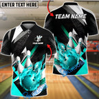 BlueJose Bowling & Pins Abstract Fire Ball Black Lightning Customized Name, Team Name 3D Shirt (4 Colors)