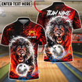 BlueJose Bowling & Pins Fire Lion Power Art Customized Name, Team Name 3D Shirt (6 Colors)