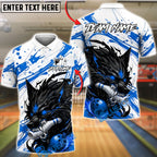 BlueJose Bowling & Pins Dark Wolf Fury Graphic Customized Name, Team Name 3D Shirt (4 Colors)