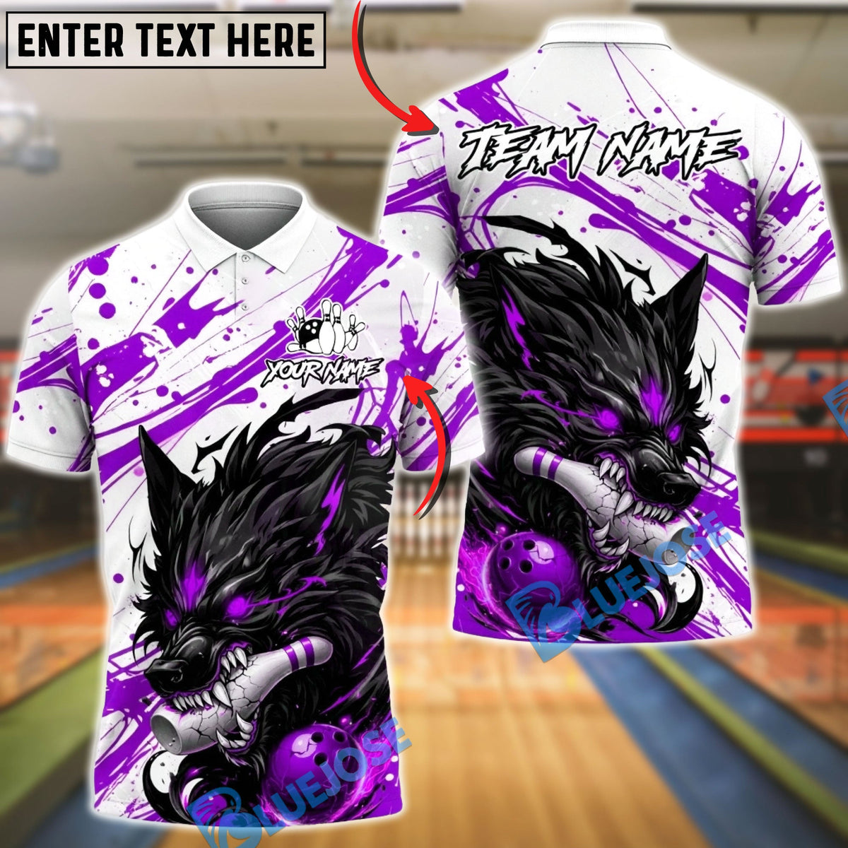 BlueJose Bowling & Pins Dark Wolf Fury Graphic Customized Name, Team Name 3D Shirt (4 Colors)