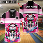 BlueJose Bowling & Pins Bunny Gangster Style Cartoon Graphic Customized Name, Team Name 3D Shirt (4 Colors)