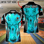 BlueJose Bowling And Pins Fire Wolf Flame Customized Name, Team Name 3D Shirt (4 Colors)