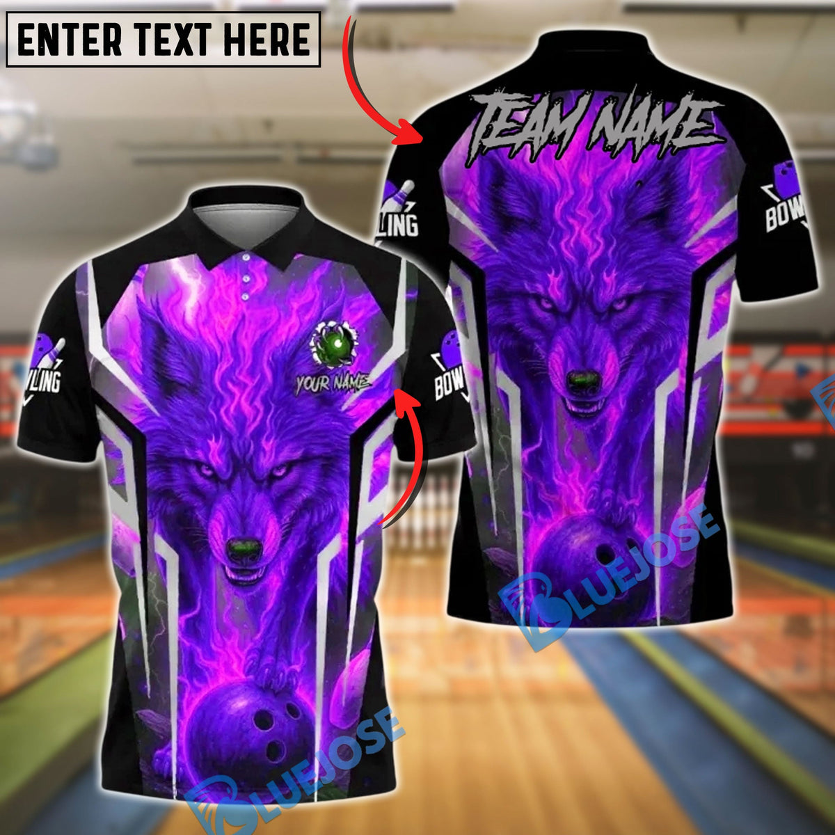 BlueJose Bowling And Pins Fire Wolf Flame Customized Name, Team Name 3D Shirt (4 Colors)