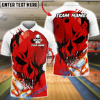 BlueJose Bowling & Pins Flaming Skull Strike Customized Name, Team Name 3D Shirt (4 Colors)