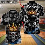 BlueJose Bowling & Pins King Skull Golden Rose Floral Customized Name, Team Name 3D Shirt (6 Colors)