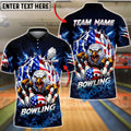BlueJose Bowling Lightning Eagle Bowling Strike Ripped American Flag Personalized Name, Team Name 3D Shirt