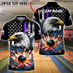 BlueJose Bowling & Pins American Flag Eagle Strike Explosion Customized Name, Team Name 3D Shirt (4 Colors)