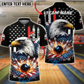BlueJose Bowling & Pins American Flag Eagle Strike Explosion Customized Name, Team Name 3D Shirt (4 Colors)
