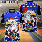 BlueJose Bowling & Pins Patriotic Eagle Flaming Strike Customized Name, Team Name 3D Shirt (4 Colors)