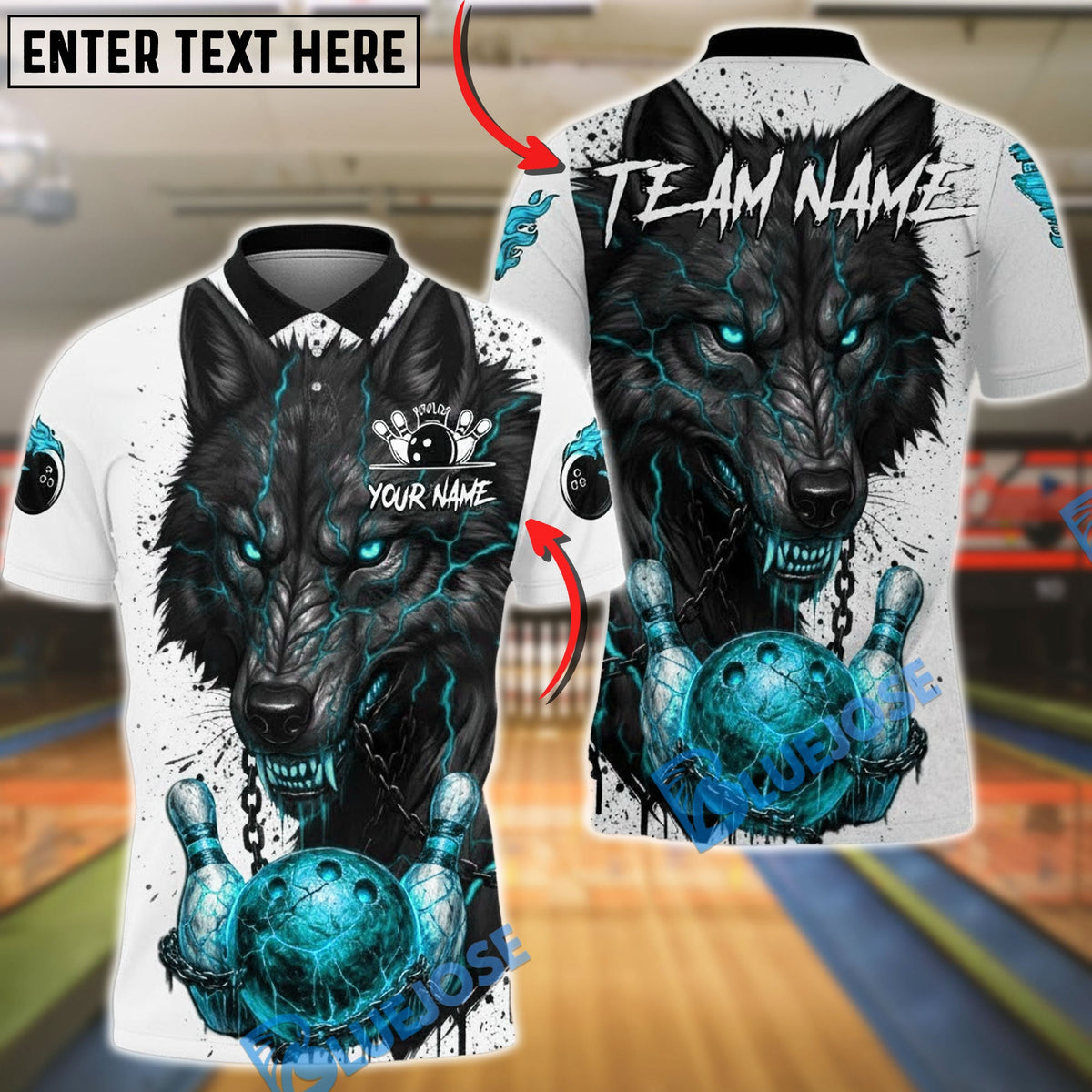 BlueJose Bowling & Pins Fierce Wolf Lava Customized Name, Team Name 3D Shirt (4 Colors)
