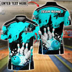 BlueJose Bowling & Pins Explosion Impact Shattered Pins Customized Name, Team Name 3D Shirt (4 Colors)