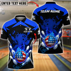 BlueJose Bowling & Pins Fire Ball American Style Strike Customized Name, Team Name 3D Shirt (4 Colors)