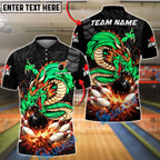 BlueJose Bowling & Pins Fire Dragon Legendary Strike Customized Name, Team Name 3D Shirt (4 Colors)