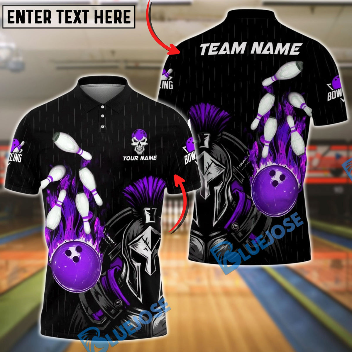 BlueJose Bowling & Pins Spartan Warrior Fire Strike Customized Name, Team Name 3D Shirt (4 Colors)
