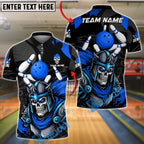 BlueJose Bowling & Pins Skull Knight Dark Power Strike Customized Name, Team Name 3D Shirt (4 Colors)