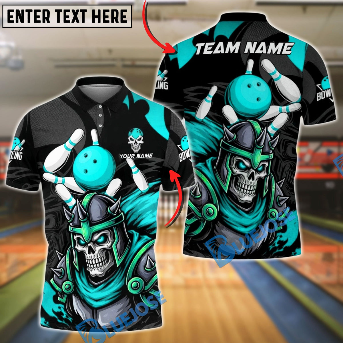 BlueJose Bowling & Pins Skull Knight Dark Power Strike Customized Name, Team Name 3D Shirt (4 Colors)