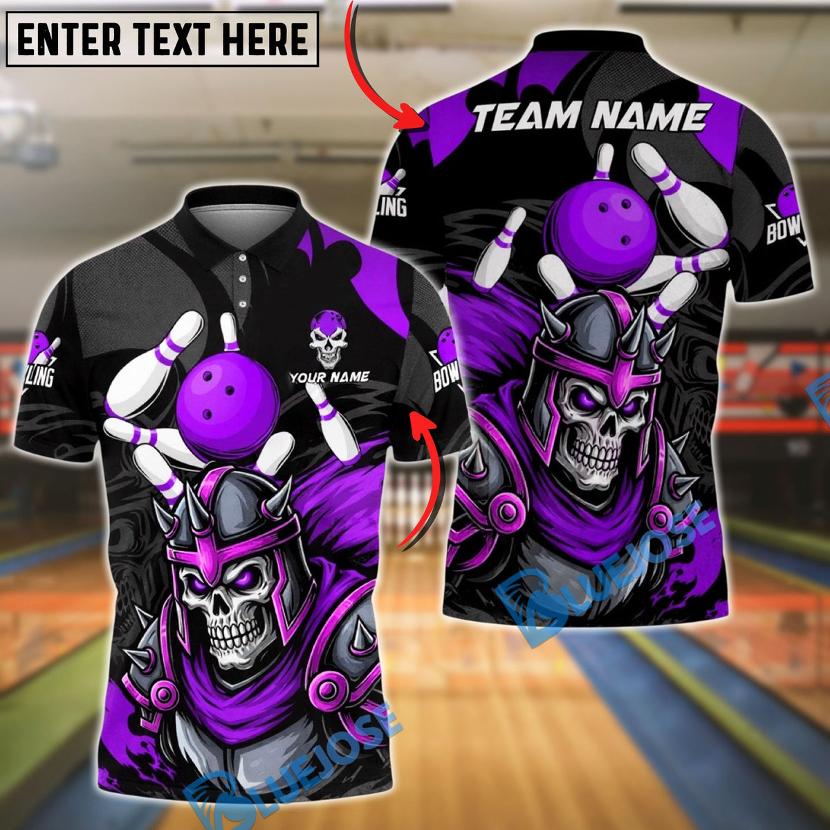 BlueJose Bowling & Pins Skull Knight Dark Power Strike Customized Name, Team Name 3D Shirt (4 Colors)