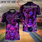 BlueJose Bowling And Pins Crazy Neon Bear Strike Customized Name, Team Name 3D Shirt (4 Colors)