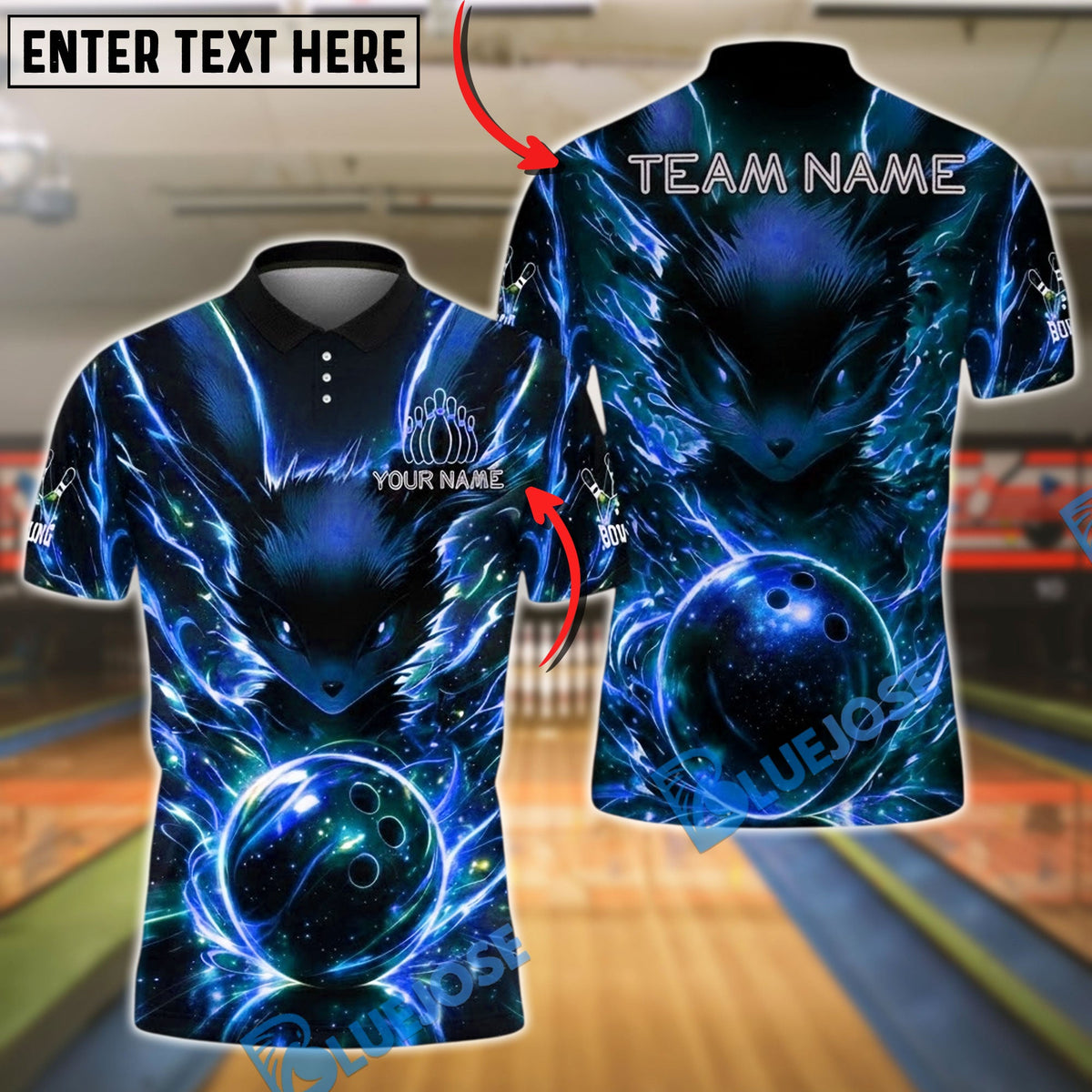BlueJose Bowling And Pins Electric Cosmic Fox Customized Name, Team Name 3D Shirt (4 Colors)