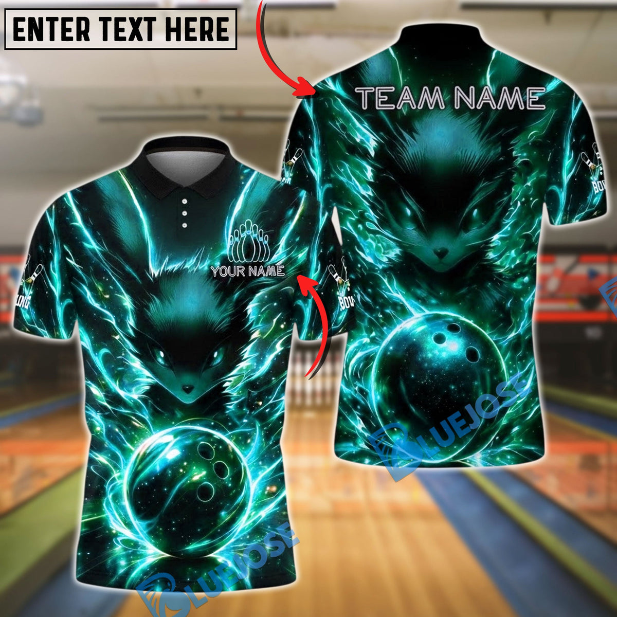 BlueJose Bowling And Pins Electric Cosmic Fox Customized Name, Team Name 3D Shirt (4 Colors)