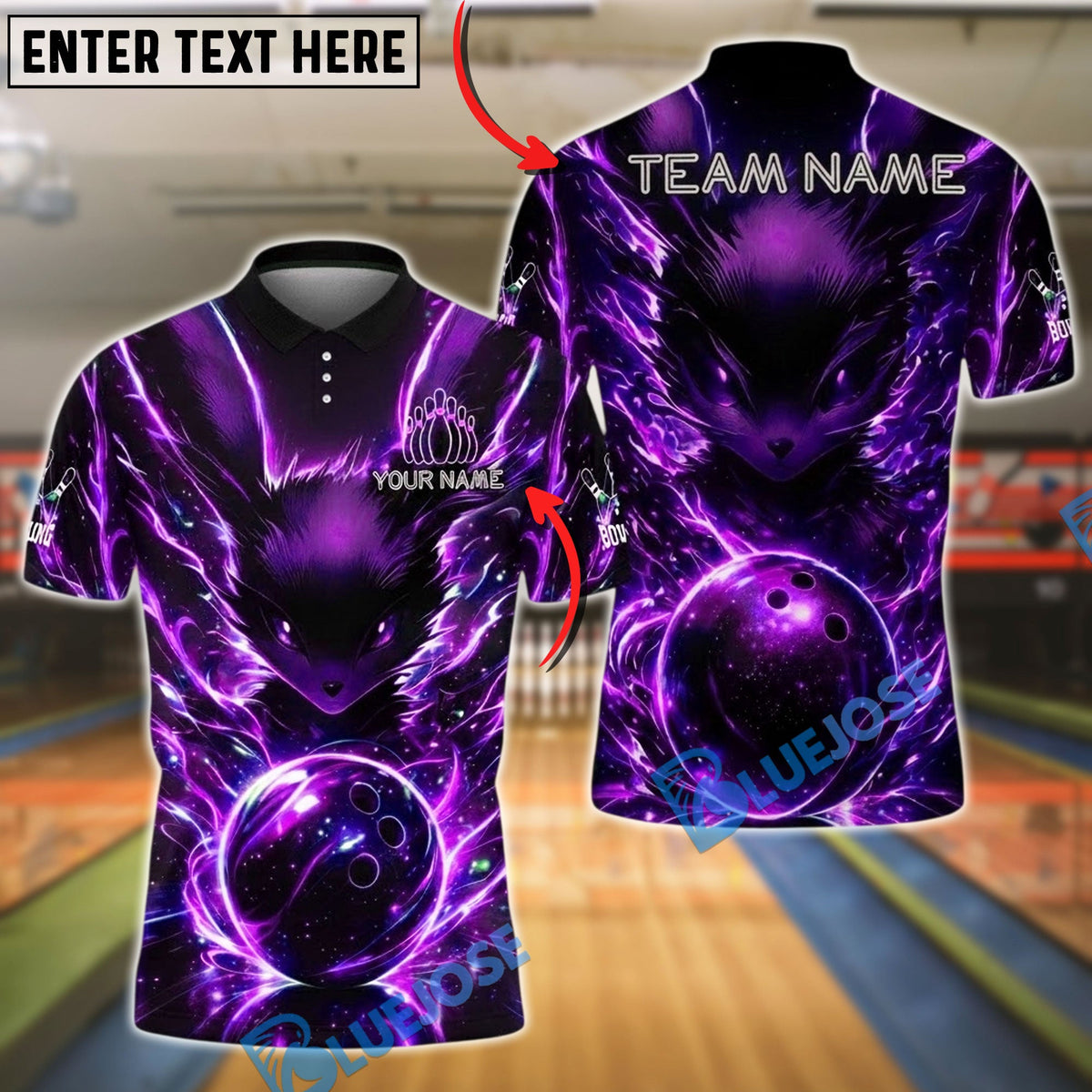 BlueJose Bowling And Pins Electric Cosmic Fox Customized Name, Team Name 3D Shirt (4 Colors)