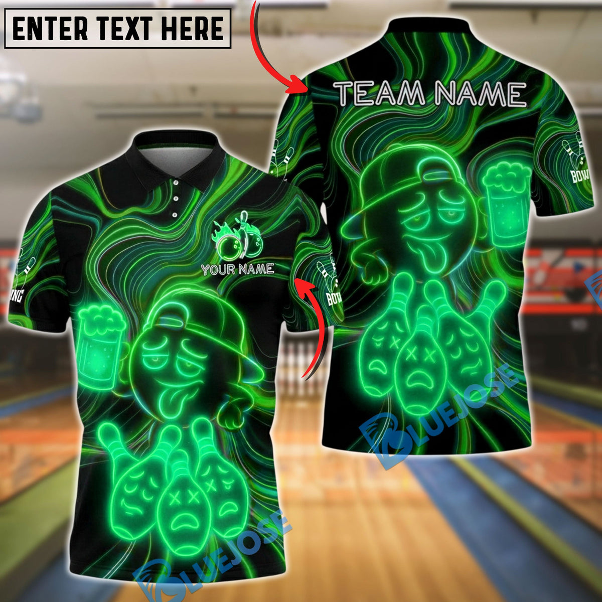 BlueJose Bowling And Pins Beer Funny Drunk Emoji Customized Name, Team Name 3D Shirt (4 Colors)