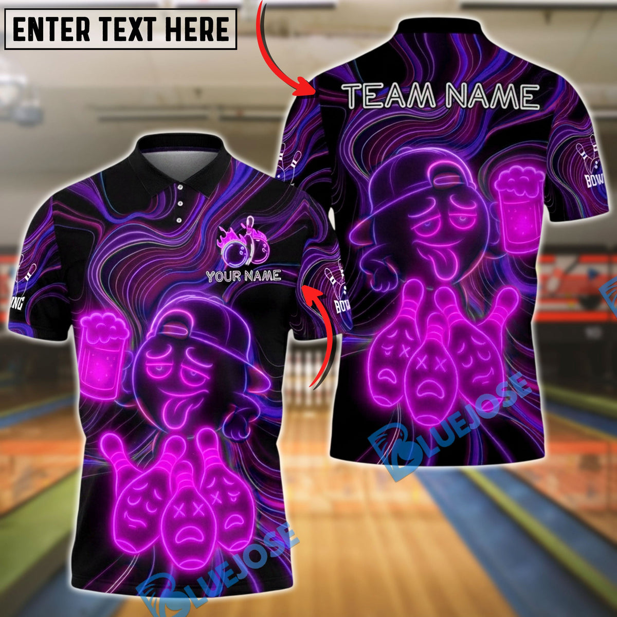 BlueJose Bowling And Pins Beer Funny Drunk Emoji Customized Name, Team Name 3D Shirt (4 Colors)