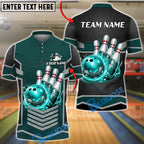 BlueJose Bowling & Pins Futuristic Bowling Ball Energy Pin Impact Design Customized Name, Team Name 3D Shirt (4 Colors)