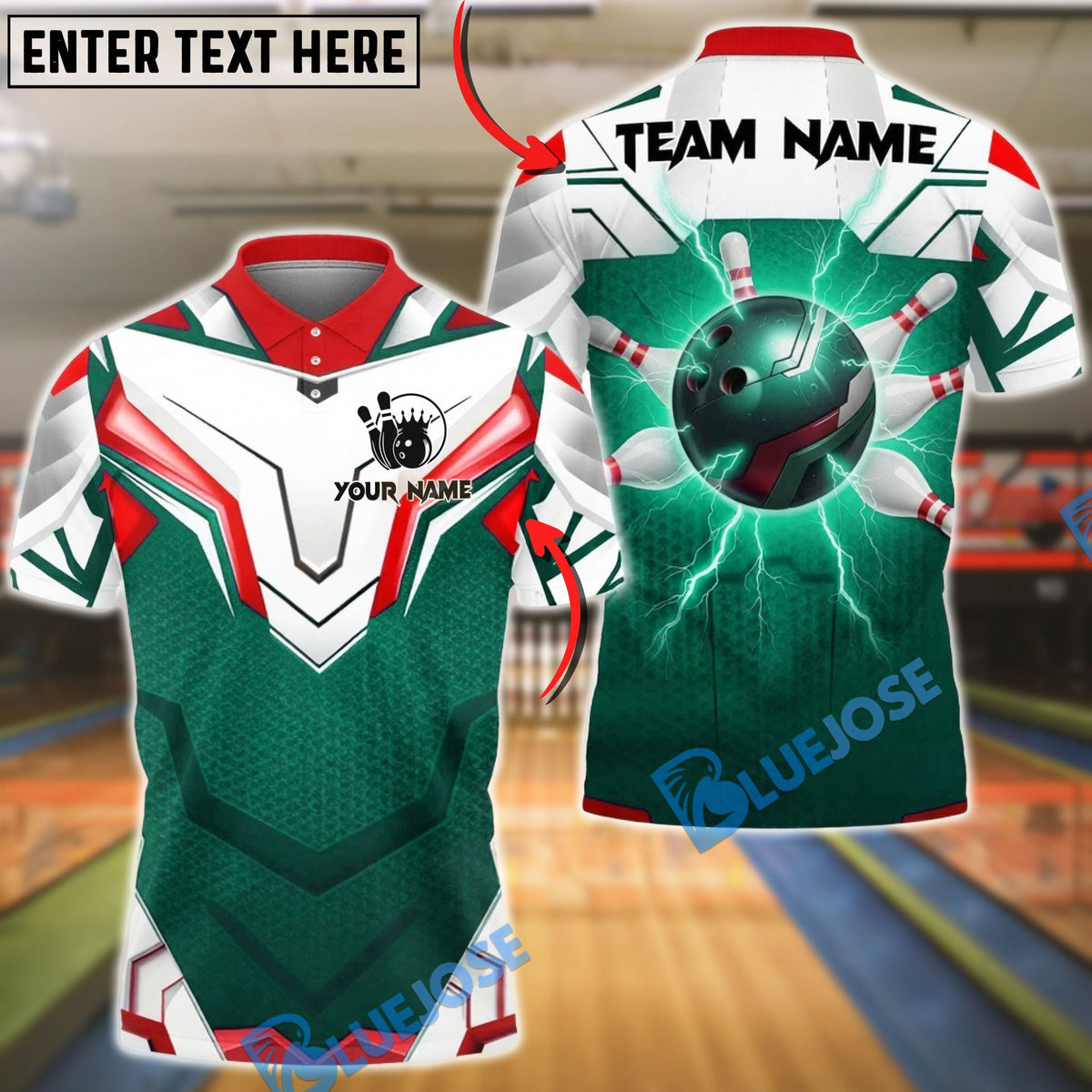 BlueJose Bowling & Pins Electric Bowling Ball Lightning Strike Design Customized Name, Team Name 3D Shirt (4 Colors)