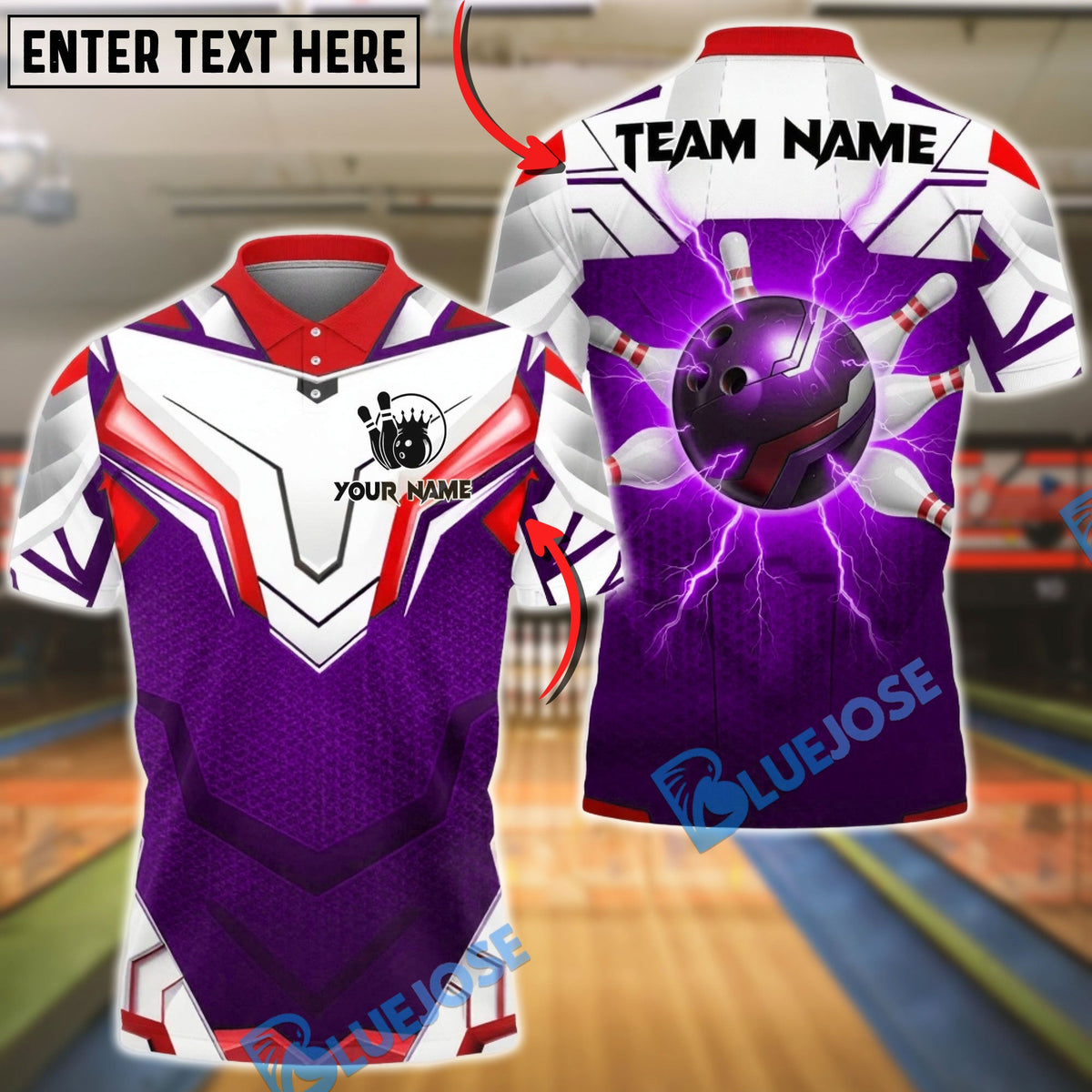 BlueJose Bowling & Pins Electric Bowling Ball Lightning Strike Design Customized Name, Team Name 3D Shirt (4 Colors)
