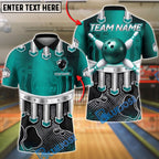 BlueJose Bowling & Pins Metallic Bowling Ball Pin Strike Power Design Customized Name, Team Name 3D Shirt (4 Colors)