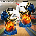 BlueJose Bowling And Pins Fire and Lightning Customized Name, Team Name 3D Shirt (4 Colors)