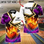 BlueJose Bowling And Pins Fire and Lightning Customized Name, Team Name 3D Shirt (4 Colors)